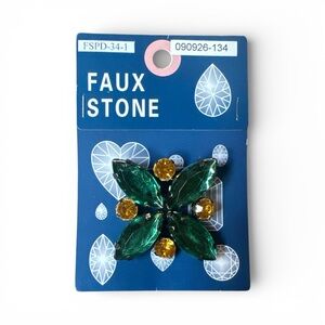 Green and Yellow Faux Stone Pendant for Necklace Simulated Emerald & Topaz NWT